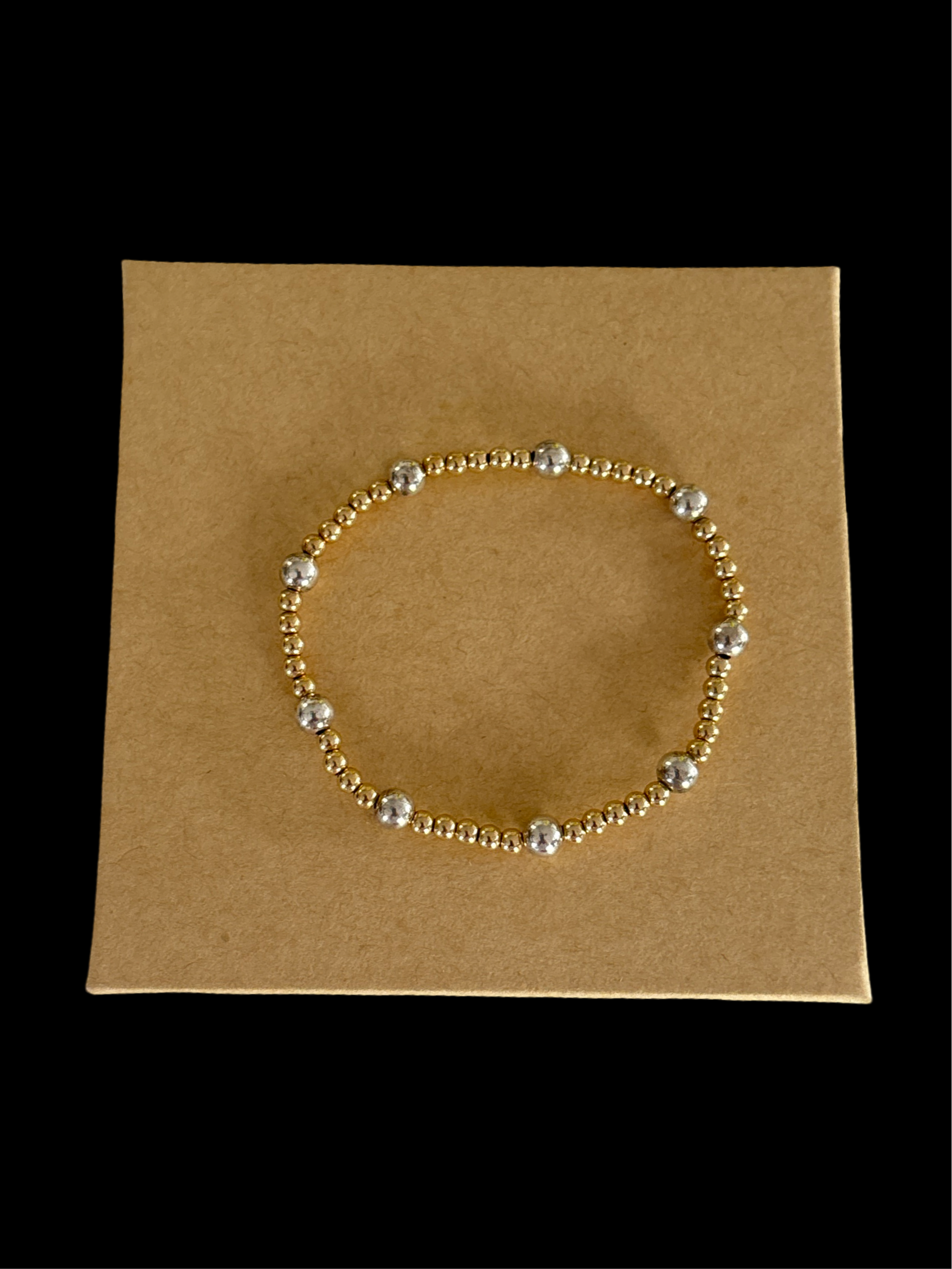 Mixed metals 3mm 14k gold filled beaded bracelet with 5mm sterling silver accent beads