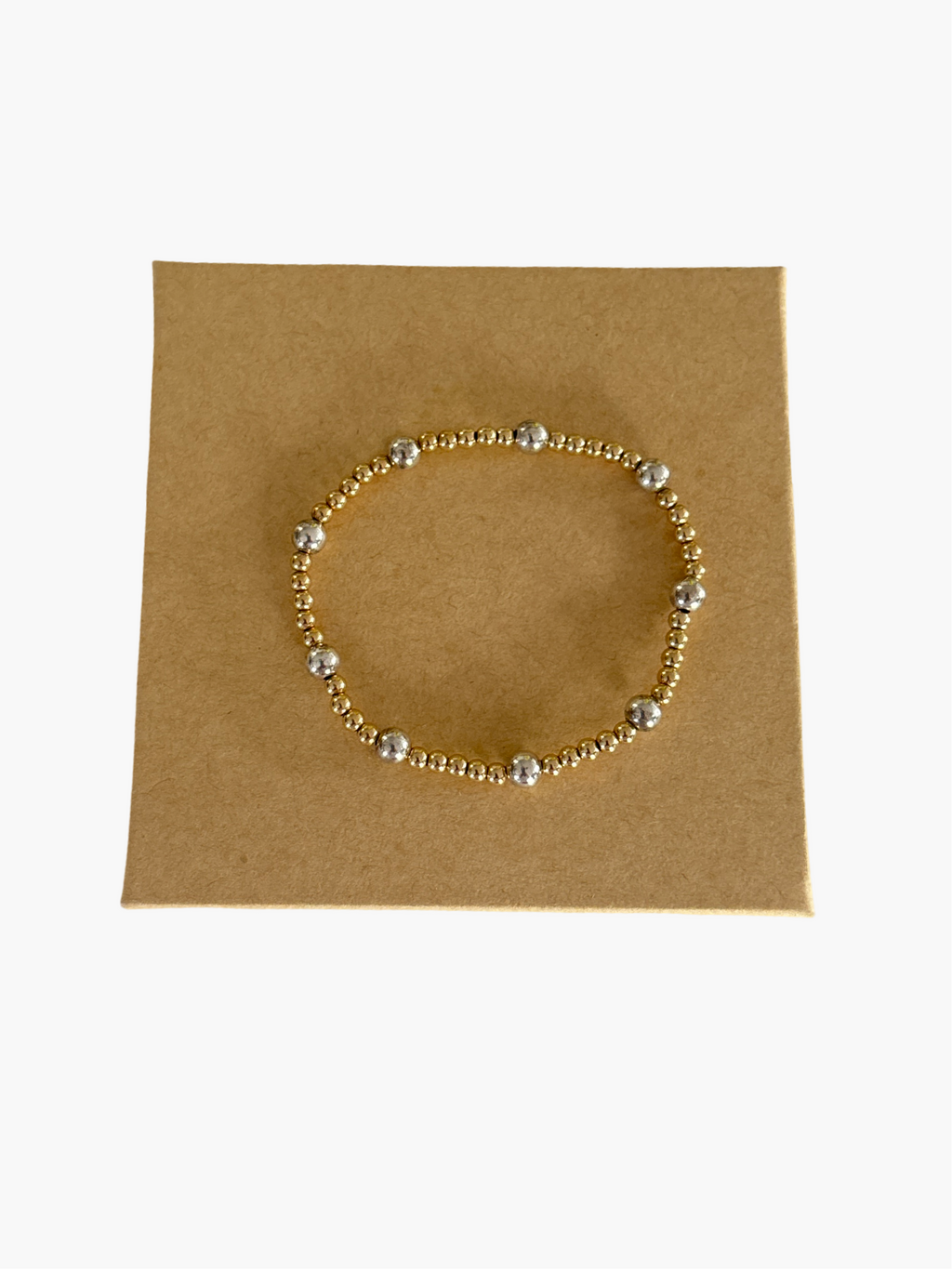 Mixed metals 3mm 14k gold filled beaded bracelet with 5mm sterling silver accent beads