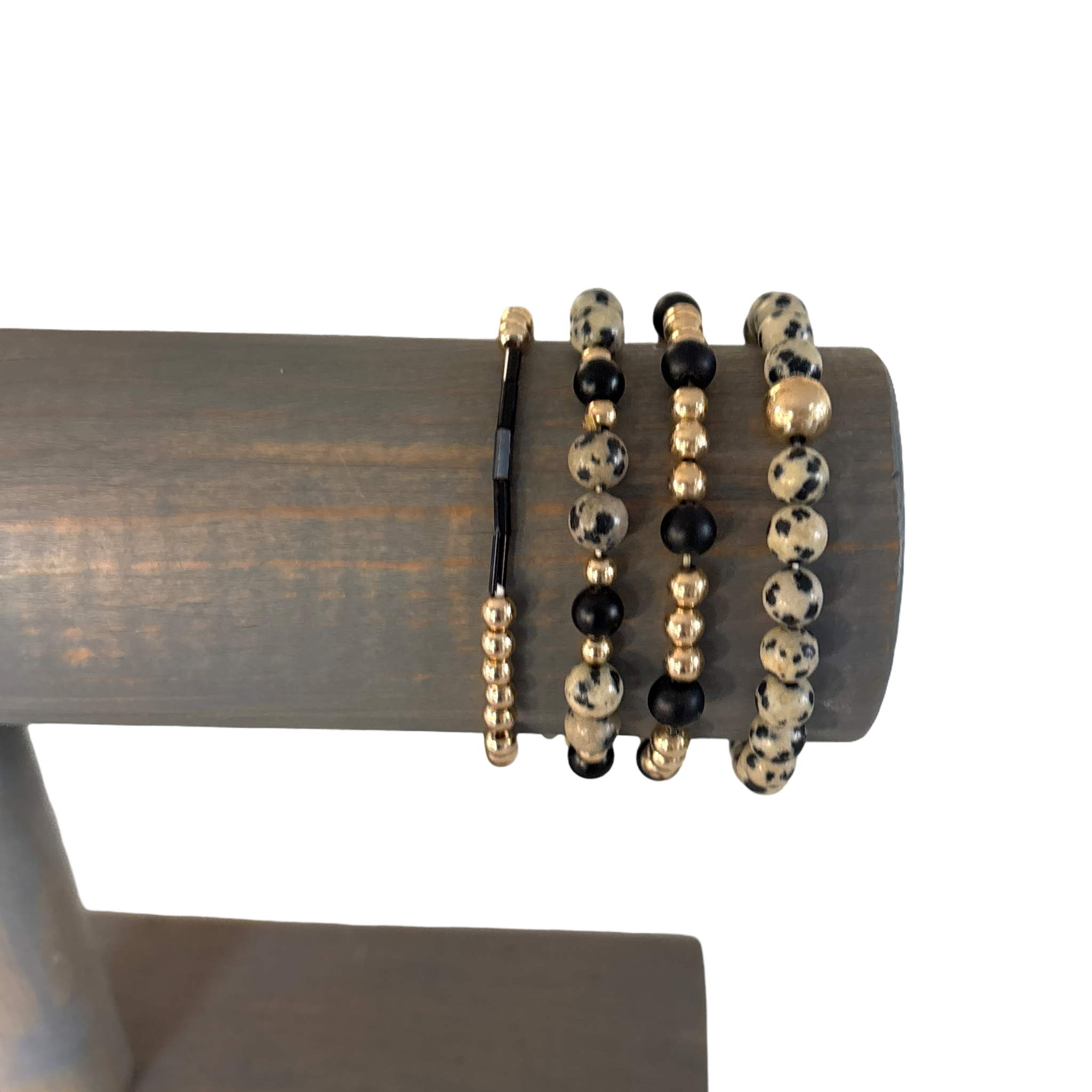 Statement 6mm dalmatian jasper gemstone bead accent 3mm gold filled and 4mm black onyx bead