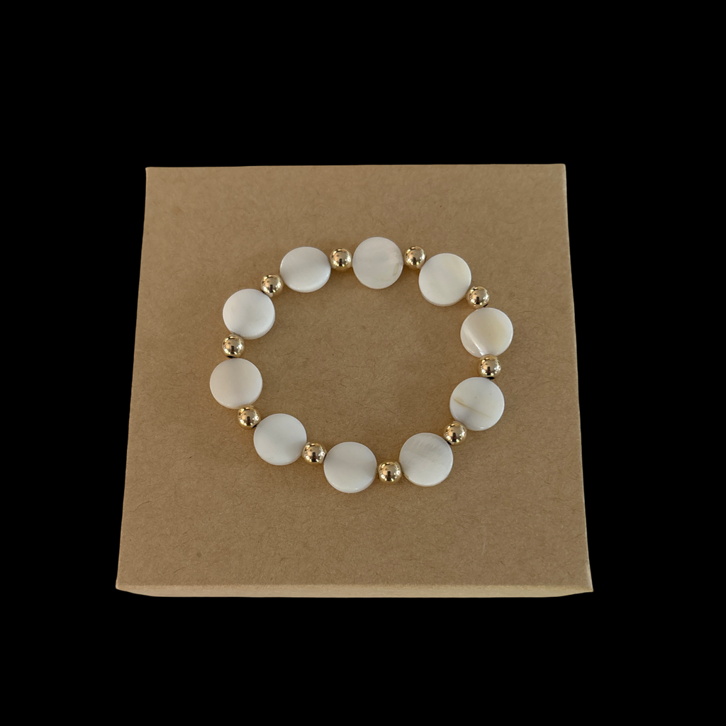 Statement 12mm white round shell bead accent 5mm gold filled beads