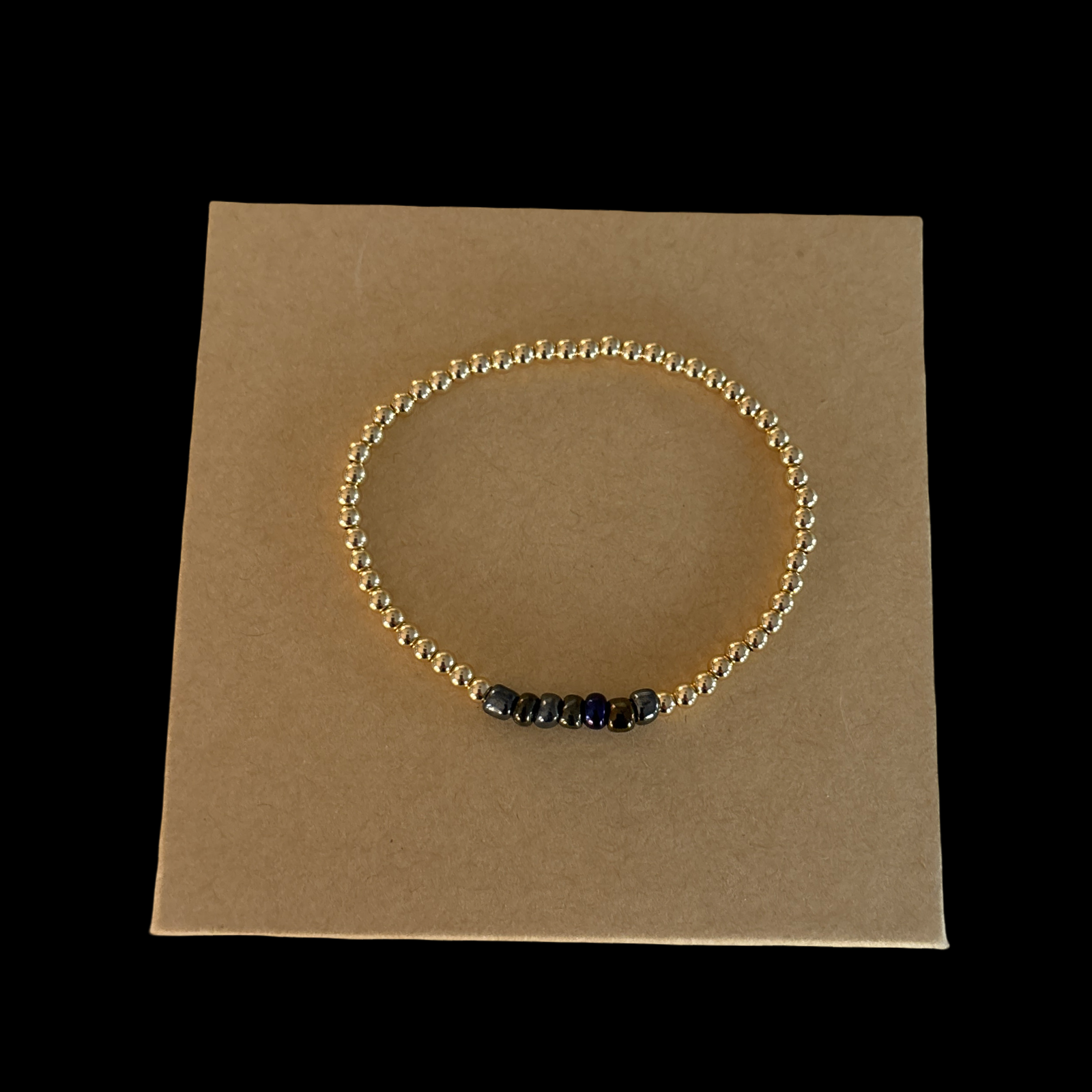 Minimalist 3mm beaded bracelet with glossy onyx beads