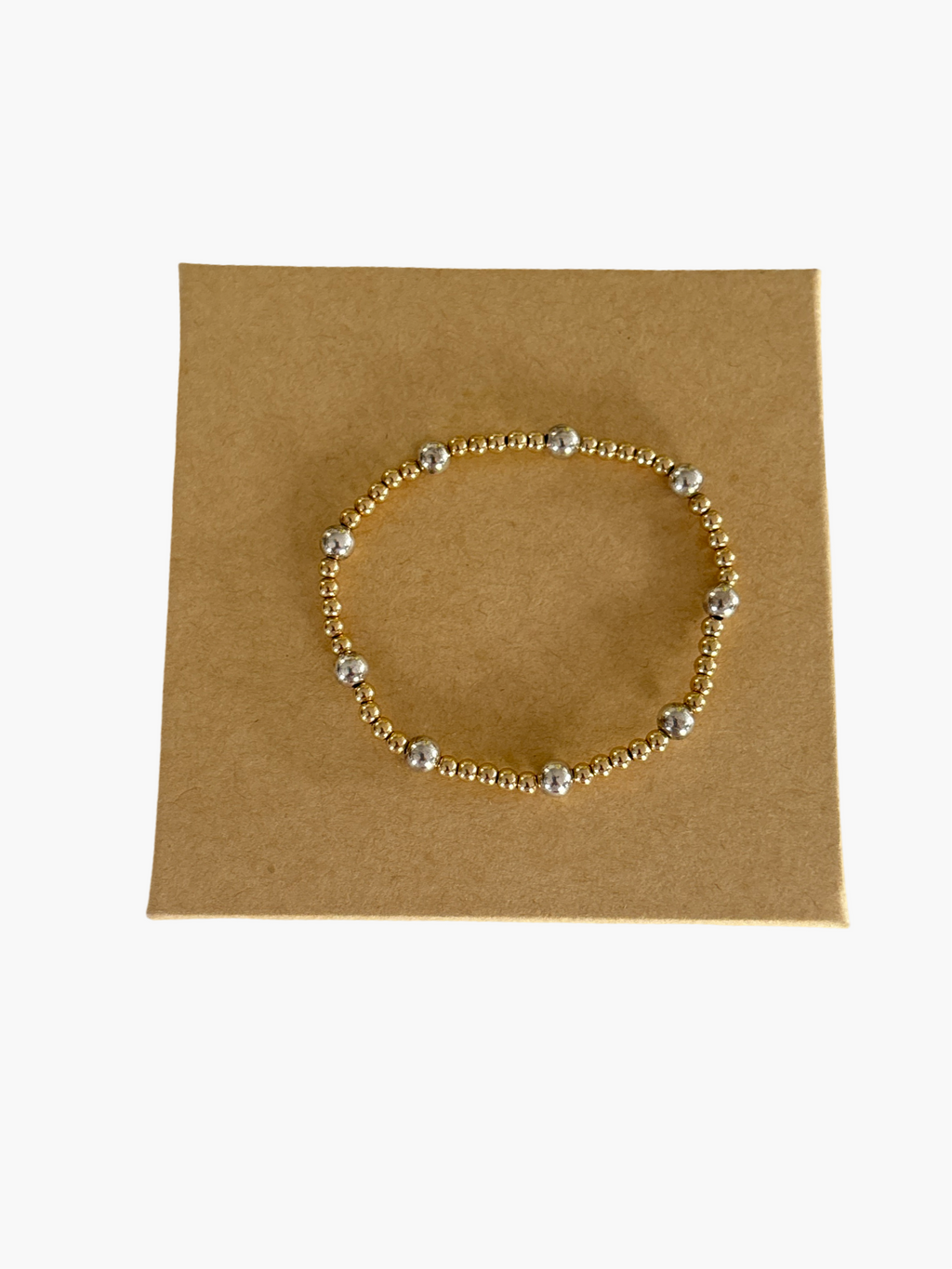 Mixed metals 3mm 14k gold filled beaded bracelet with 5mm sterling silver accent beads