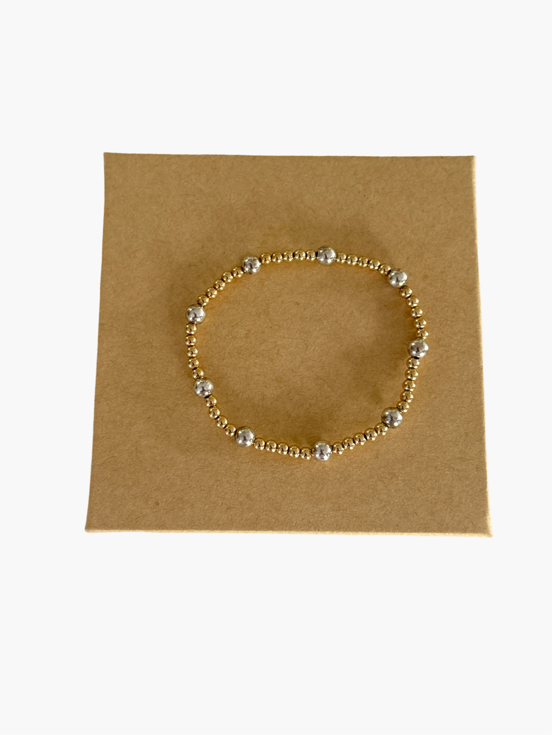 Mixed metals 3mm 14k gold filled beaded bracelet with 5mm sterling silver accent beads