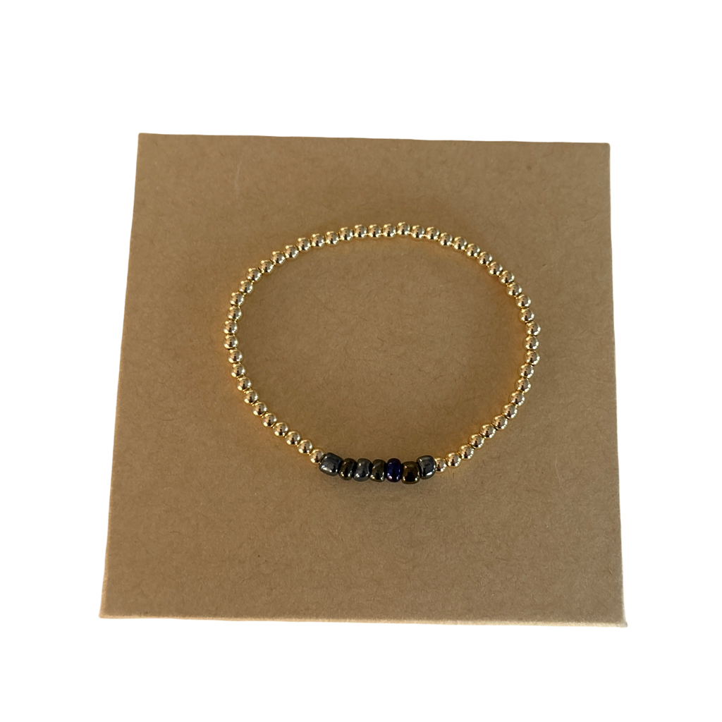 Minimalist 3mm beaded bracelet with glossy onyx beads
