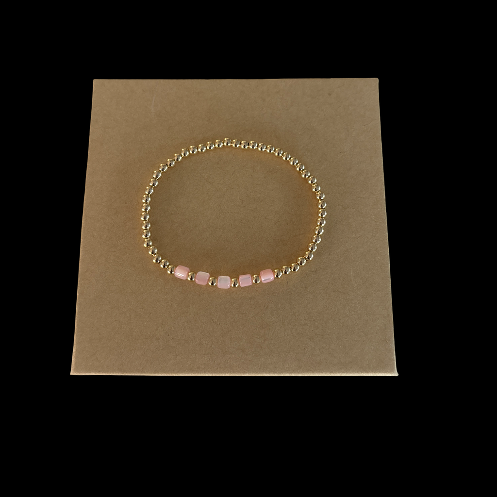 Minimalist  3mm beaded bracelet with cotton candy cylinder beads