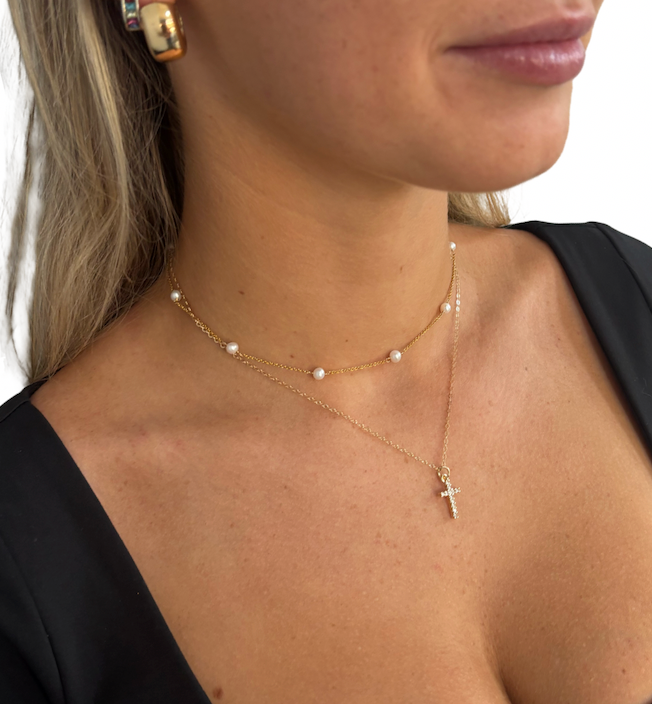 Minimalist 14"-16" 14k Gold Filled Adjustable Choker Necklace with Pearl Accents