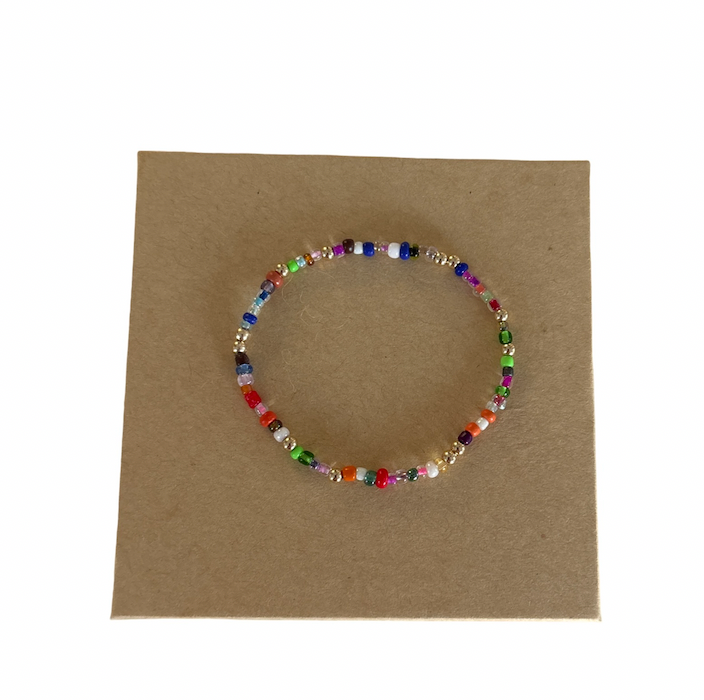 Minimalist 3mm Rainbow Seed beads with 2mm Gold Accent